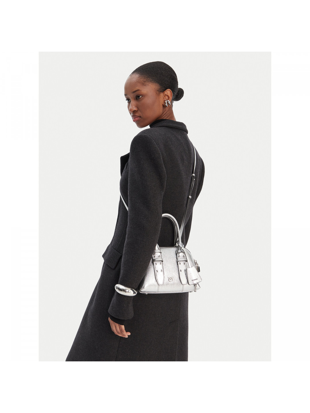 Kabelka PINKO Bowling Bag Zip Mini AI 25-26 PLTT 105333 A0QO Stříbrná
